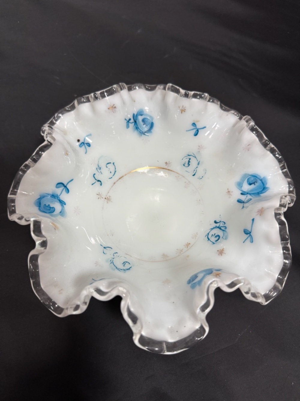 Vintage Fenton Silver Crest HTF Charleton Blue Roses Centerpiece‎ Bowl Priority